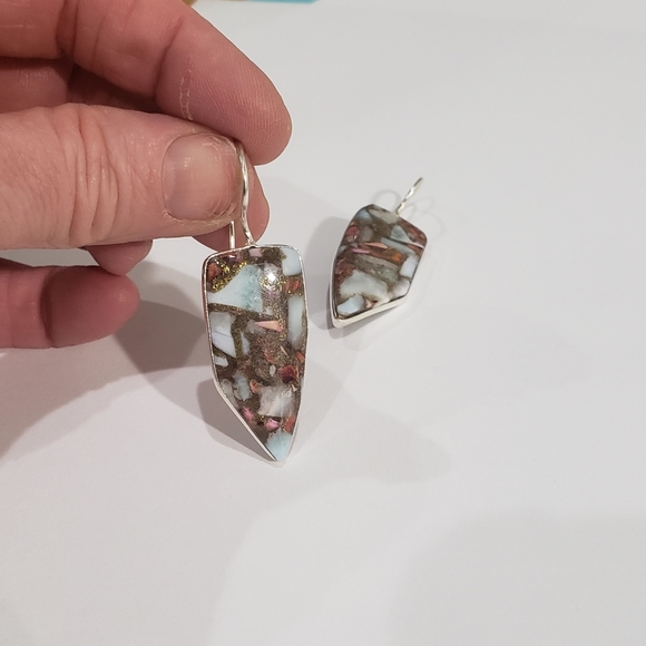 Turquoise earrings, 925 Copper Spiny Oyster Turquoise earrings - Picture 4 of 15